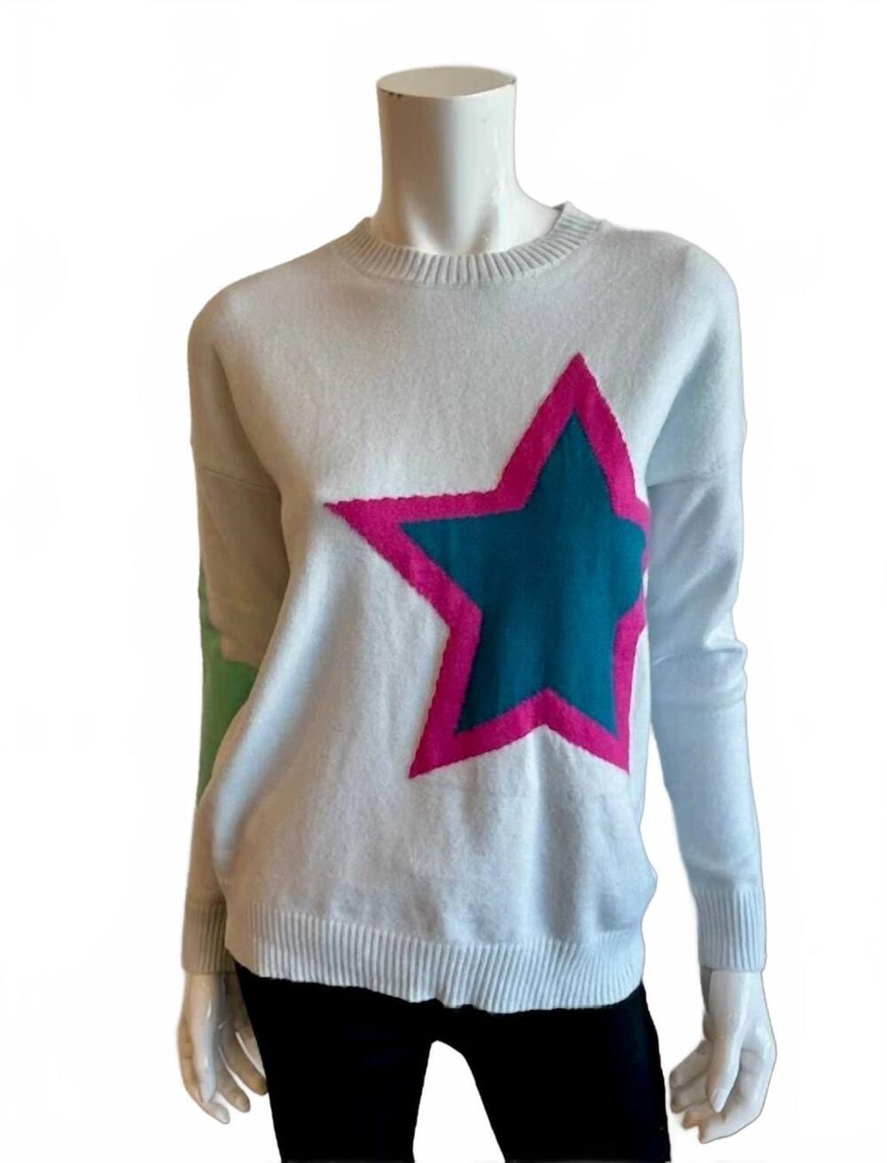 NEW SIX/FIFTY women's bold star sweater in light blue